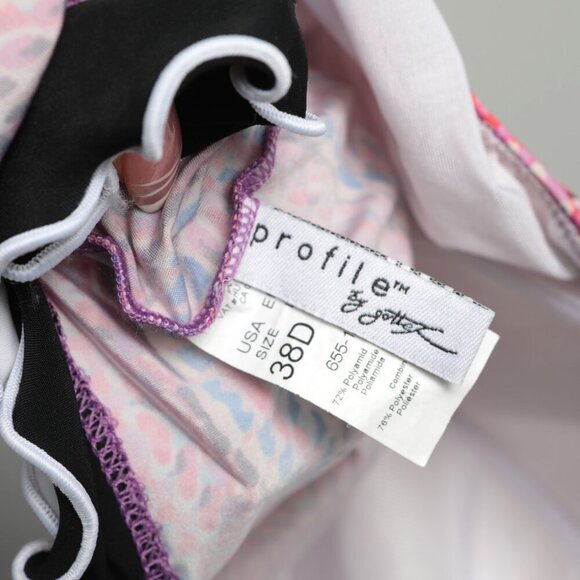 Gottex Rio Tankini Top Swimsuit Ruffle Underwire Bra Pink Black Vacation 38D - Picture 4 of 7